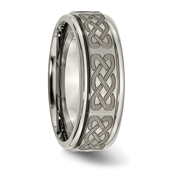 Titanium Brushed Polished Celtic Laser Design 8mm Ridged Edge Band TreasureFineJewelers Rings