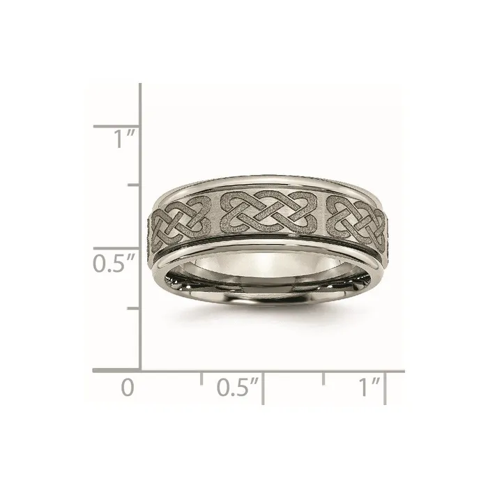 Titanium Brushed Polished Celtic Laser Design 8mm Ridged Edge Band TreasureFineJewelers Rings