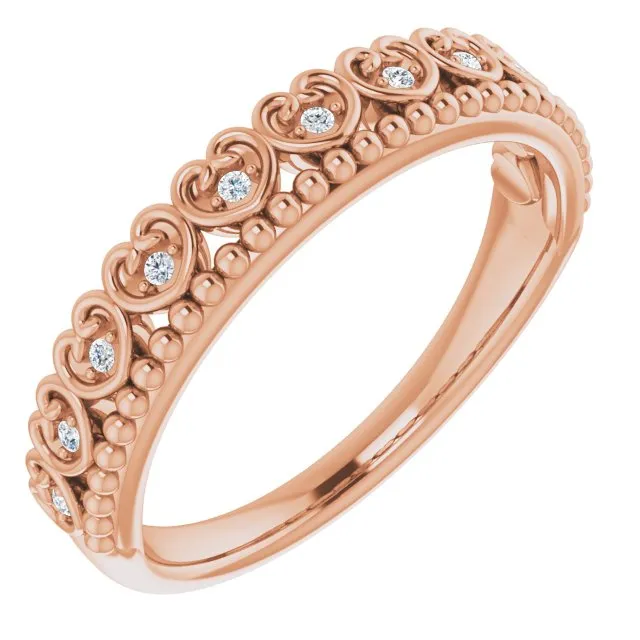 TreasureFineJeweler 14K Rose 04 CTW Natural Diamond Stackable Beaded Heart Ring Rings