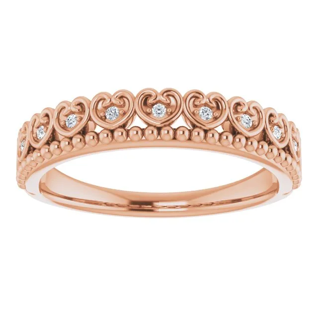 TreasureFineJeweler 14K Rose 04 CTW Natural Diamond Stackable Beaded Heart Ring Rings