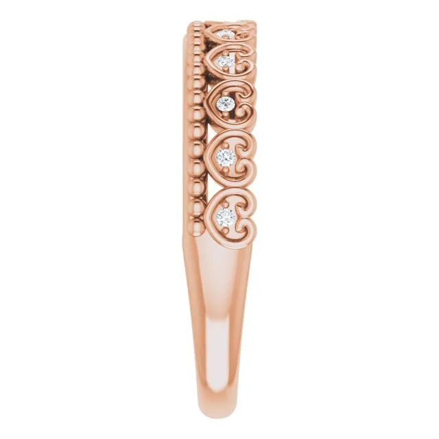 TreasureFineJeweler 14K Rose 04 CTW Natural Diamond Stackable Beaded Heart Ring Rings