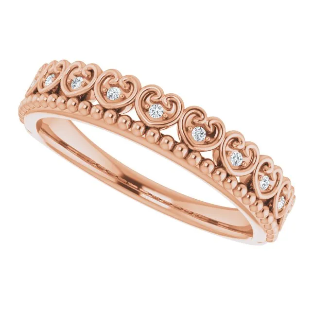 TreasureFineJeweler 14K Rose 04 CTW Natural Diamond Stackable Beaded Heart Ring Rings