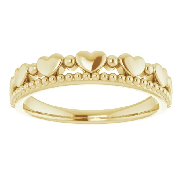 TreasureFineJeweler Rings 14K Yellow Stackable Beaded Heart Ring
