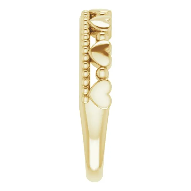 TreasureFineJeweler Rings 14K Yellow Stackable Beaded Heart Ring