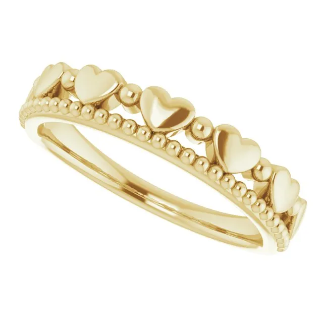 TreasureFineJeweler Rings 14K Yellow Stackable Beaded Heart Ring