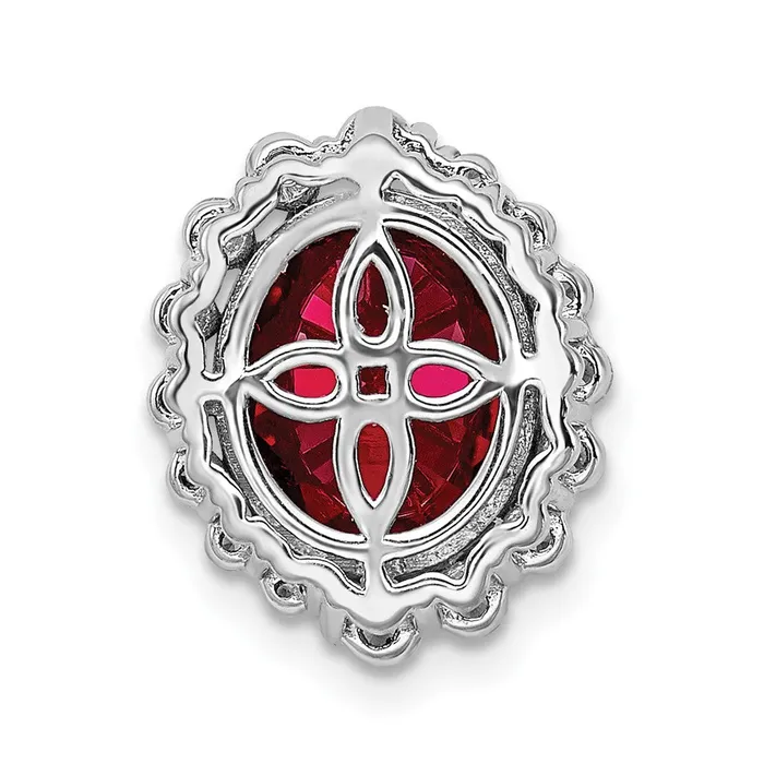 TreasureFineJewelers 14K White Gold Lab Grown Dia SI1SI2 G H I Lab Created Ruby Oval Pendant Necklaces