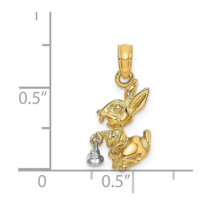 TreasureFineJewelers Charm Necklaces 14k TwoTone Moveable 3D Bunny Rabbit Charm