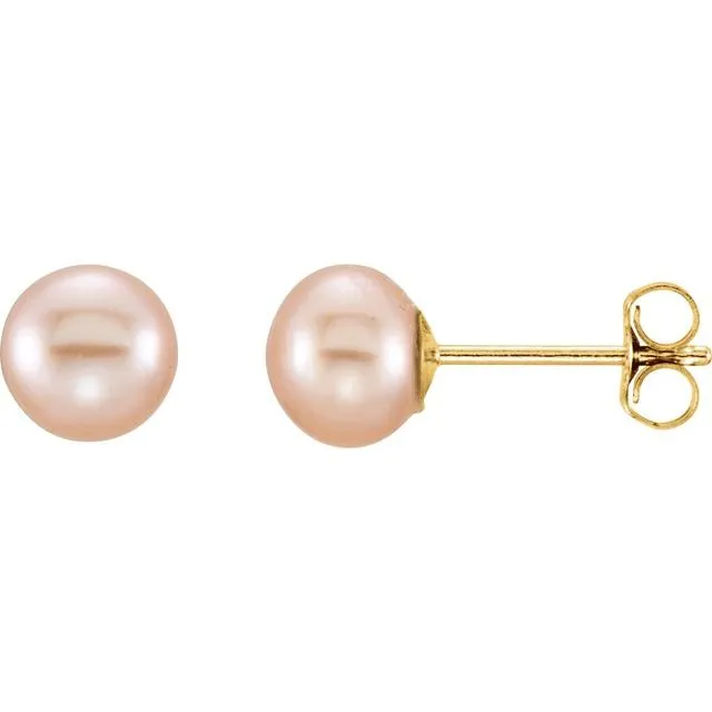 TreasureFineJewelers Earrings 14K Yellow Gold 56 mm Cultured Pink Freshwater Pearl Earrings