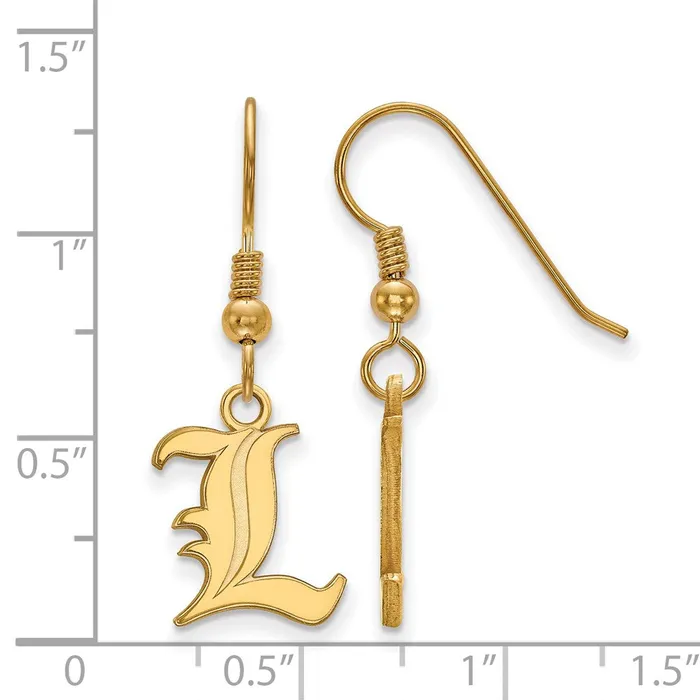 TreasureFineJewelers Earrings Sterling Silver Goldplated University of Louisville Letter L Small Dangle Wire Earrings