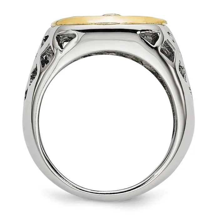 TreasureFineJewelers Rings Stainless Steel with Sterling Silver Jesus Yellow IPplated Polished Ring