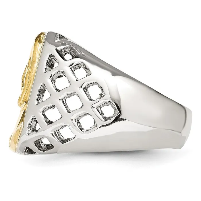 TreasureFineJewelers Rings Stainless Steel with Sterling Silver Jesus Yellow IPplated Polished Ring