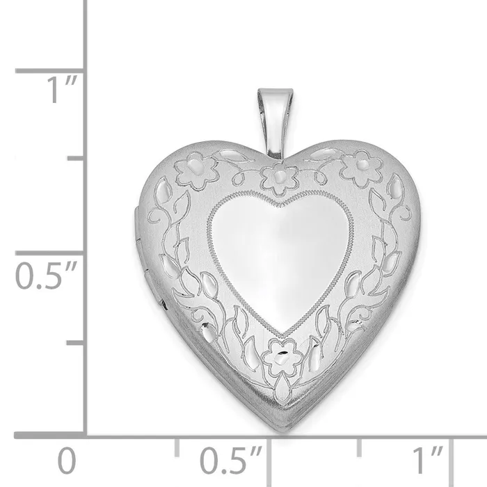 TreasureFineJewelers Rings Sterling Silver Rhodiumplated 20mm Floral Border Heart Locket