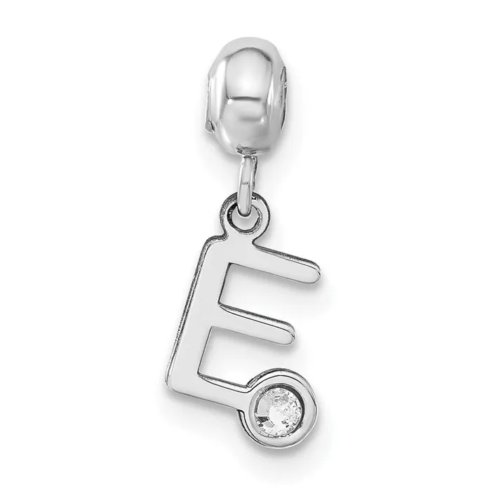 TreasureFineJewelers Rings Sterling Silver Rhodiumplated MeMi Letter E wSwarovski Crystal Charm