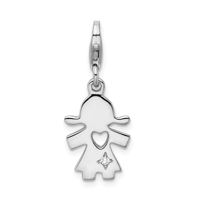 TreasureFineJewelers Sterling Silver Amore La Vita Rhodpl CZ Little Girl Cutout Heart Charm Rings