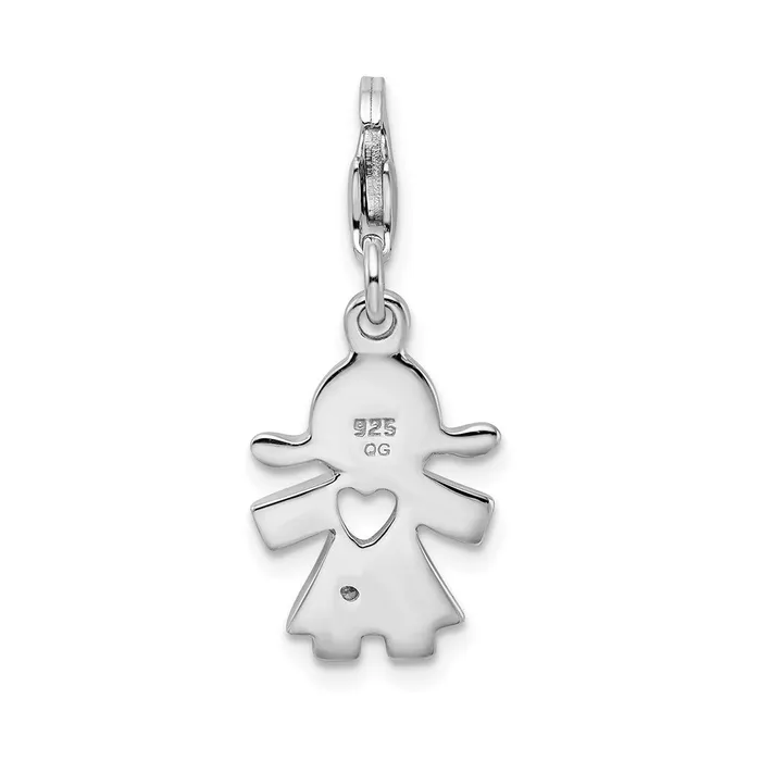 TreasureFineJewelers Sterling Silver Amore La Vita Rhodpl CZ Little Girl Cutout Heart Charm Rings