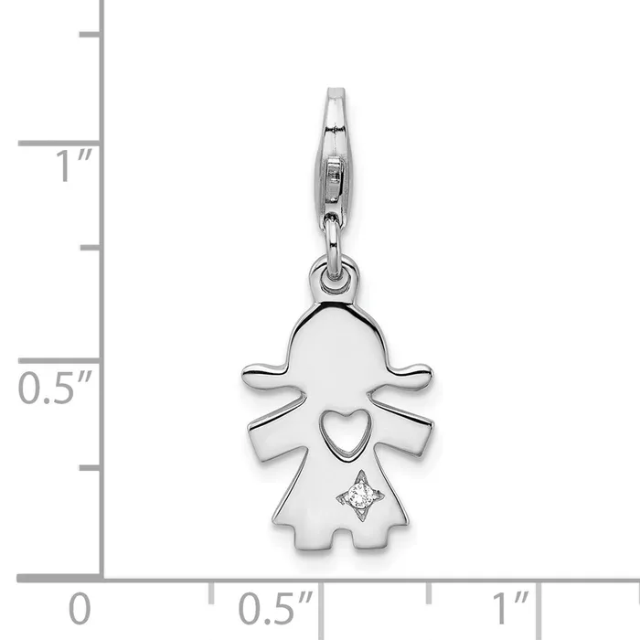 TreasureFineJewelers Sterling Silver Amore La Vita Rhodpl CZ Little Girl Cutout Heart Charm Rings