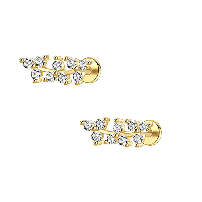 Trendolla Jewelry Earrings 14k Gold Dainty Olive Leaf Flat Back Earrings