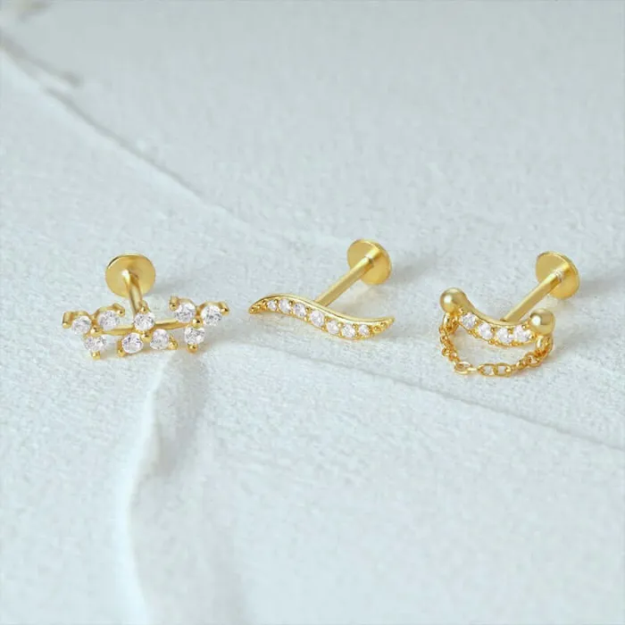 Trendolla Jewelry Earrings 14k Gold Dainty Olive Leaf Flat Back Earrings