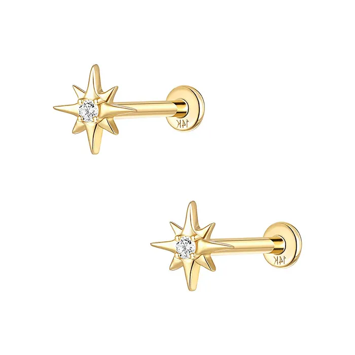 Trendolla Jewelry Earrings 14k GOLD Shining Star Gold Flat Back Earrings