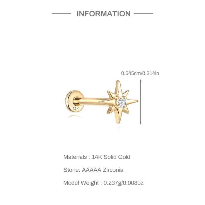 Trendolla Jewelry Earrings 14k GOLD Shining Star Gold Flat Back Earrings