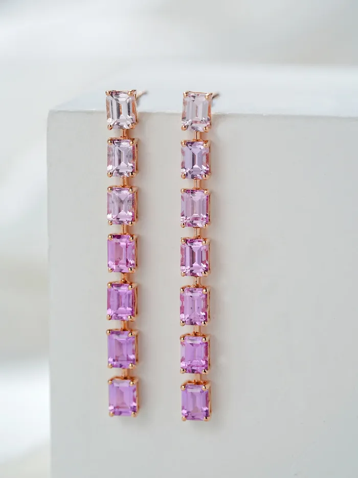Trendolla Jewelry Earrings 18k Gold Purple Square Radiant Cut Drop Earrings