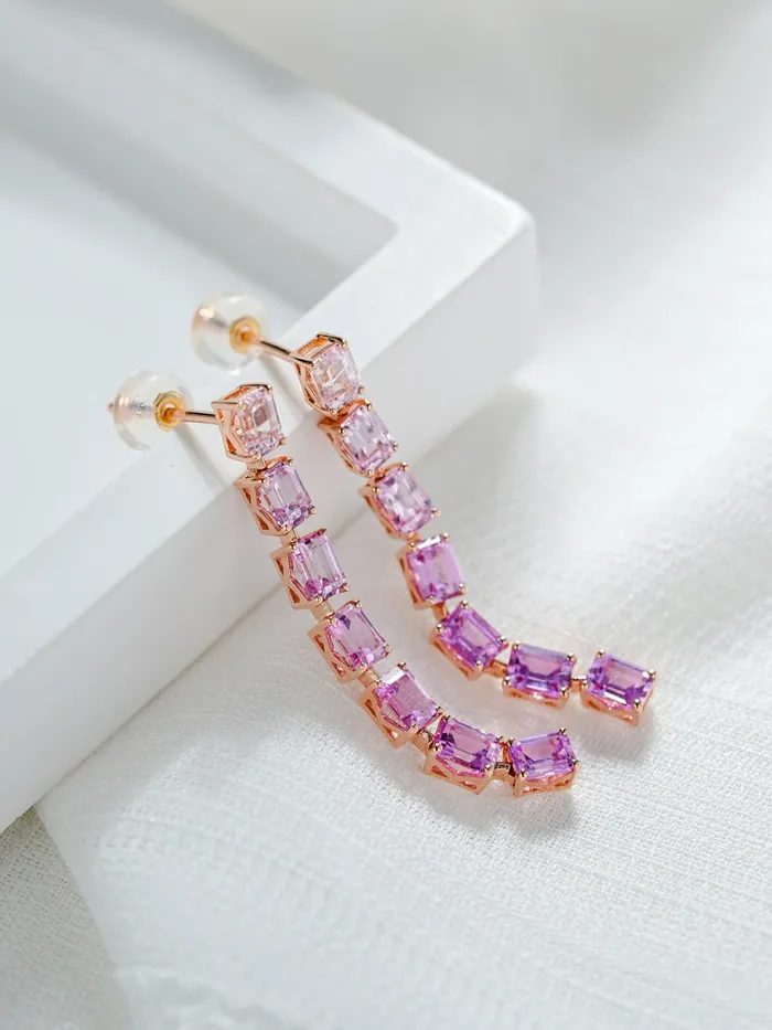 Trendolla Jewelry Earrings 18k Gold Purple Square Radiant Cut Drop Earrings
