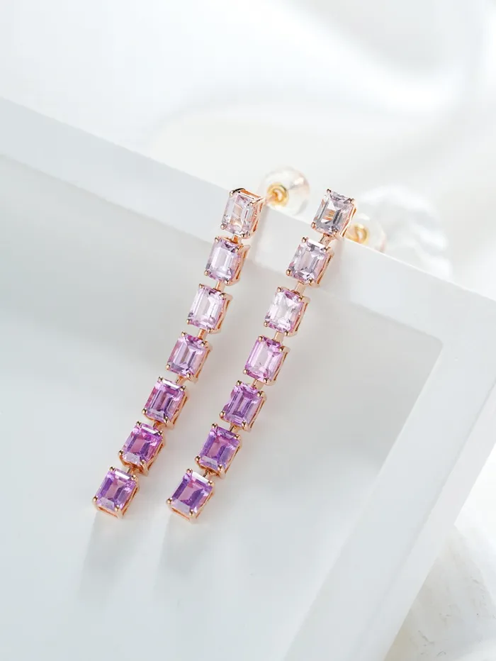 Trendolla Jewelry Earrings 18k Gold Purple Square Radiant Cut Drop Earrings