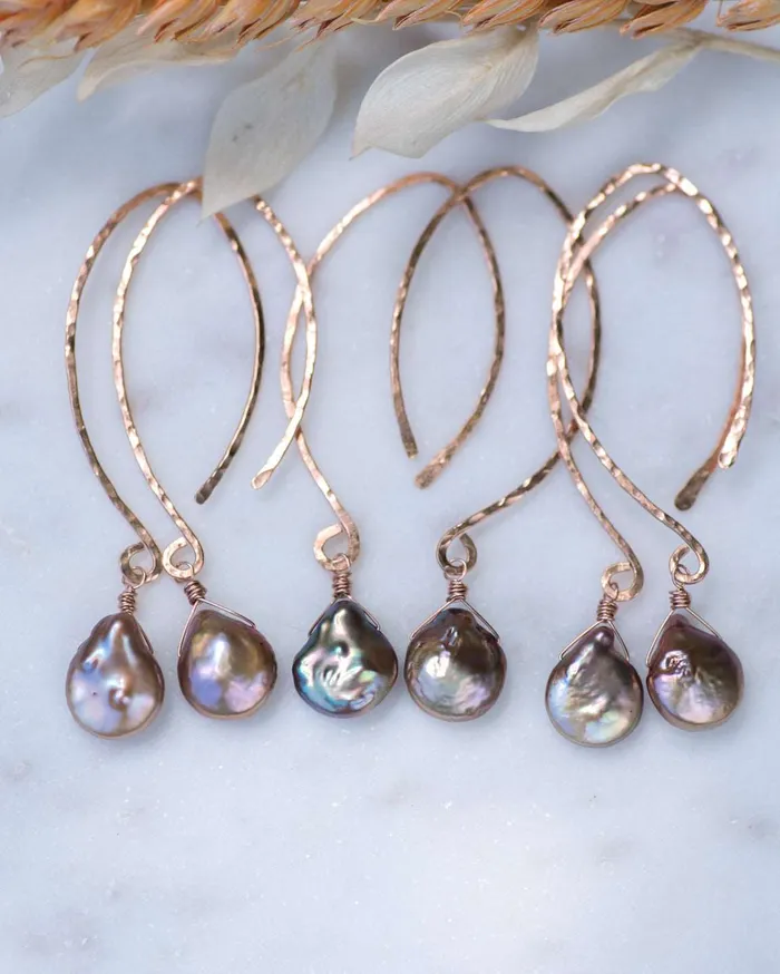 Vida Jewelry Designs Earrings Rose Gold Filled Taupe Modern Pearl Earrings