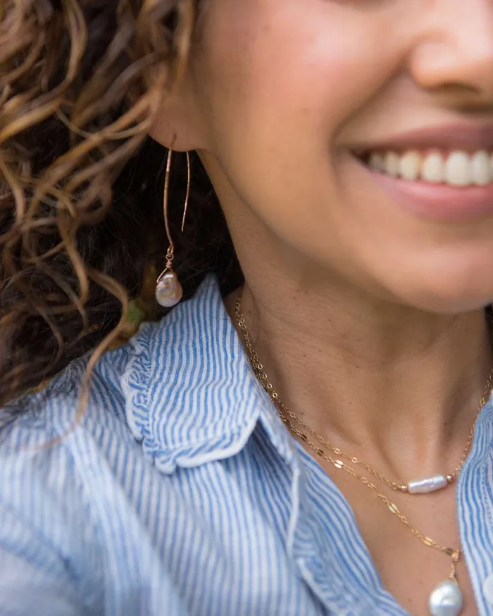 Vida Jewelry Designs Earrings Rose Gold Filled Taupe Modern Pearl Earrings