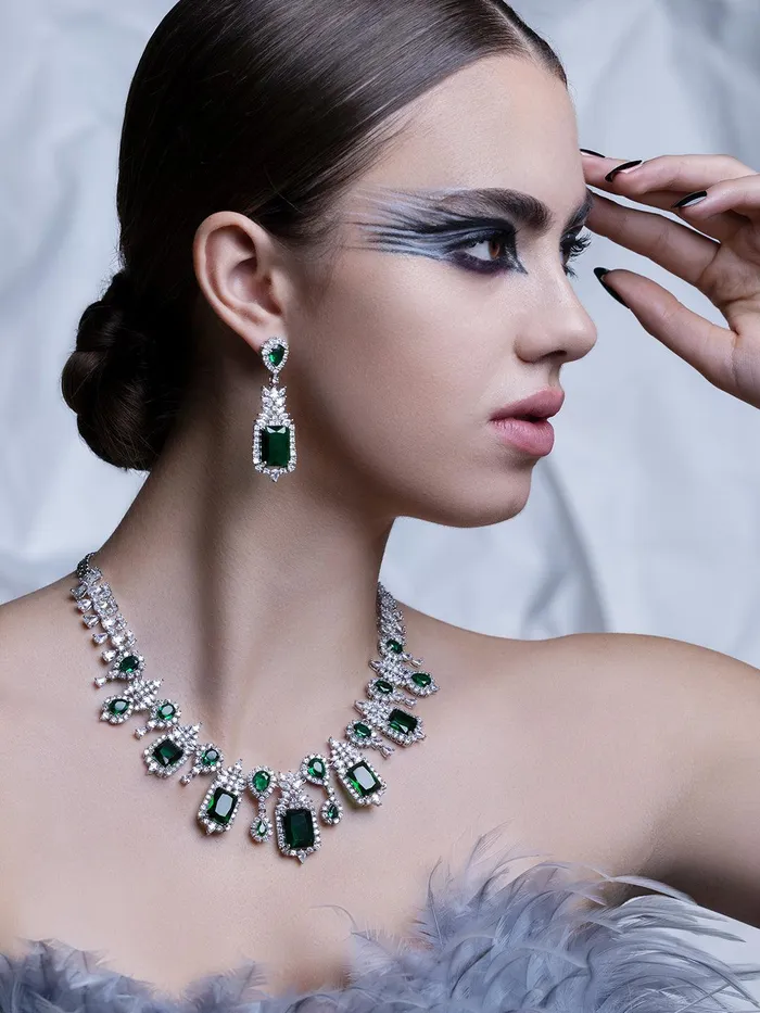 Curio Cottage Necklaces Square Sage Sparkle CZ Necklace Set