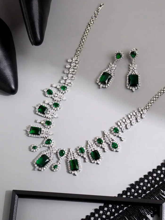 Curio Cottage Necklaces Square Sage Sparkle CZ Necklace Set Curio Cottage Necklaces Square Sage Sparkle CZ Necklace Set