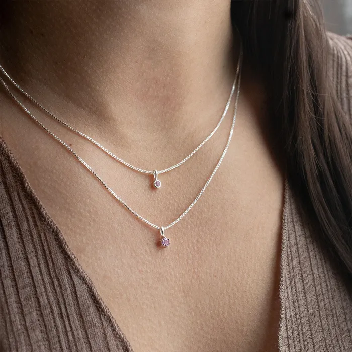 Necklaces Tashi Silver Round Claw Set Pink Sapphire Necklace
