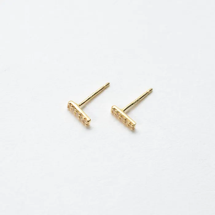 Tashi PreStyled Sets Tiny Gold Vermeil Pave CZ Bar Studs