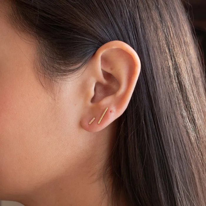 Tashi PreStyled Sets Tiny Gold Vermeil Pave CZ Bar Studs
