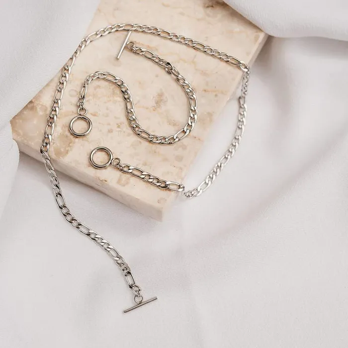 WellDunn Necklaces Figaro Silver Necklace
