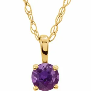 14K Yellow 3 mm Round Imitation Amethyst Youth Birthstone 14 Necklace2839370029PSTWBC WB Choice Jewelry Necklaces