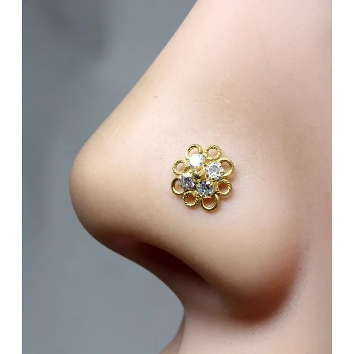 Ethnic Nose Stud White CZ stone nose stud corkscrew nose piercing ring Karizma Jewels Rings