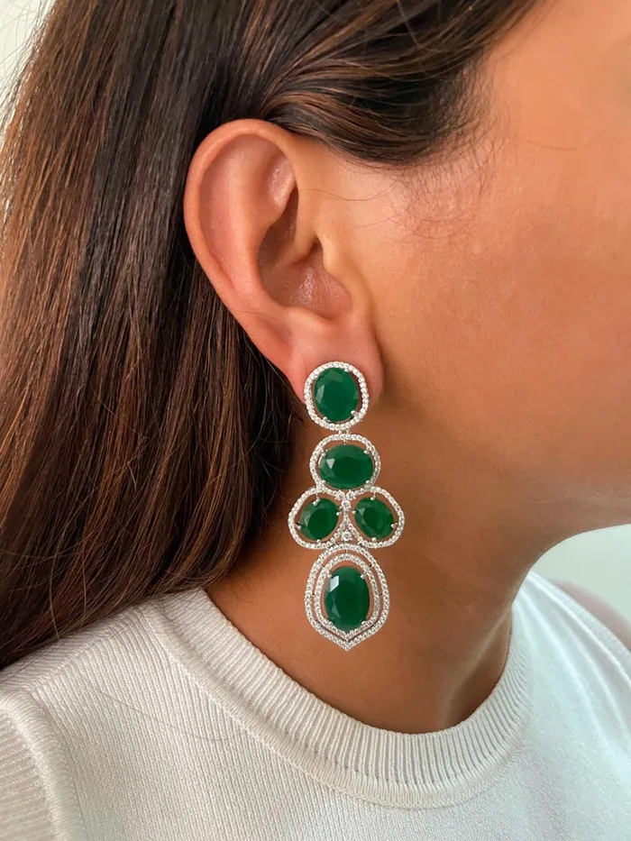 Maharani Three Layered Floret Emerald Set Emerald Dimonte 5 Layer Necklace Set Earrings Necklace PRERTO ECOMMERCE PRIVATE LIMITED Necklaces