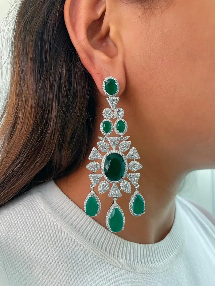 Maharani Three Layered Floret Emerald Set Emerald Dimonte 5 Layer Necklace Set Earrings Necklace PRERTO ECOMMERCE PRIVATE LIMITED Necklaces