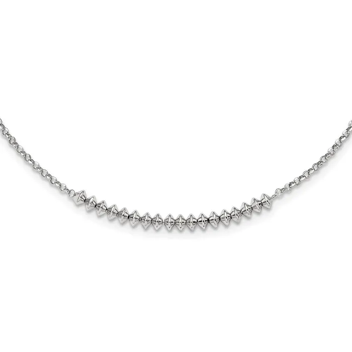 Necklaces Sterling Silver Rhodiumplated Polished Beaded w 2in ext NecklaceWBCQG597518 WB Choice Jewelry