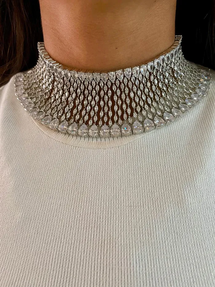 Necklaces Swirl Dimonte Tear Drop Necklace Set Necklace Earrings Mang Tika PRERTO ECOMMERCE PRIVATE LIMITED
