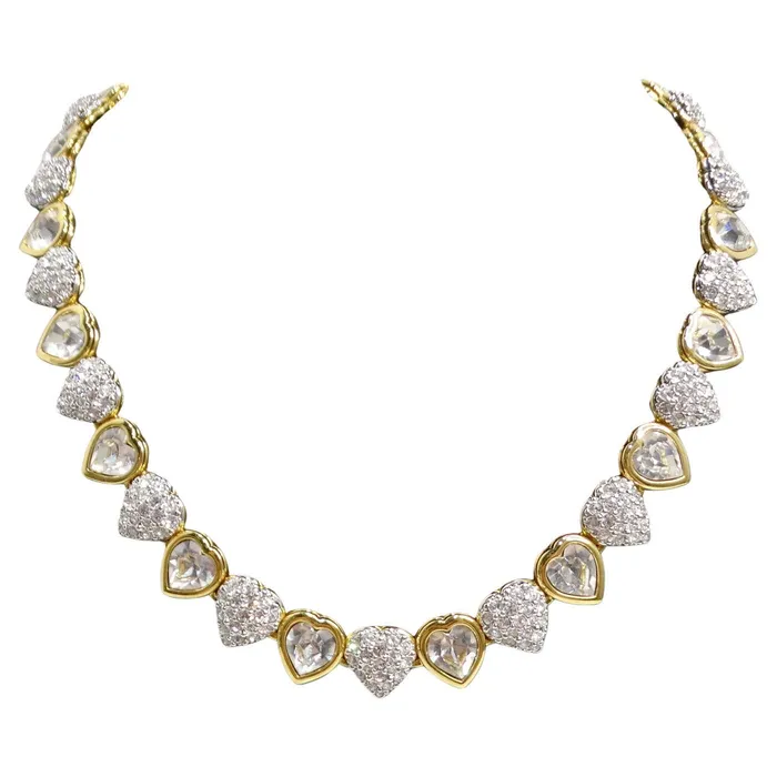 Necklaces Vintage by Misty Swarovski Vintage 14K Gold Plated Crystal Heart Choker
