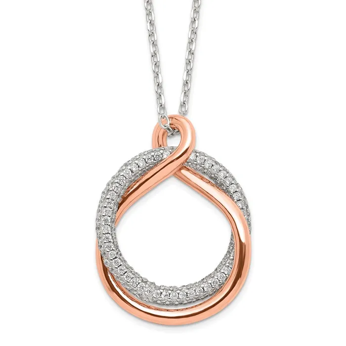 Necklaces WB Choice Jewelry Sterling Silver Rosetone Polished Pave CZ Twist w2 in ext NecklaceWBCQG6109155