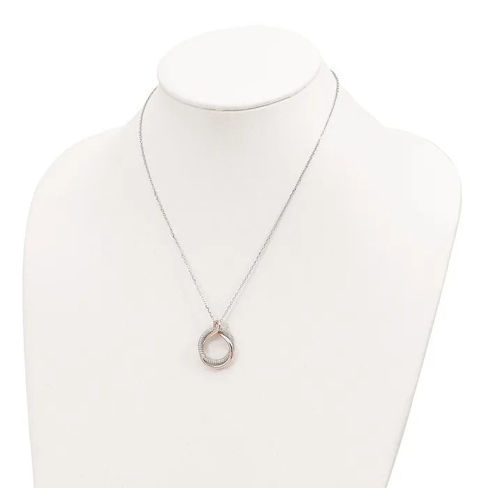 Necklaces WB Choice Jewelry Sterling Silver Rosetone Polished Pave CZ Twist w2 in ext NecklaceWBCQG6109155 Necklaces WB Choice Jewelry Sterling Silver Rosetone Polished Pave CZ Twist w2 in ext NecklaceWBCQG6109155