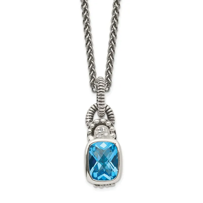 Necklaces WB Choice Jewelry Sterling Silver Sky Blue Topaz Diamond NecklaceWBCQTC298