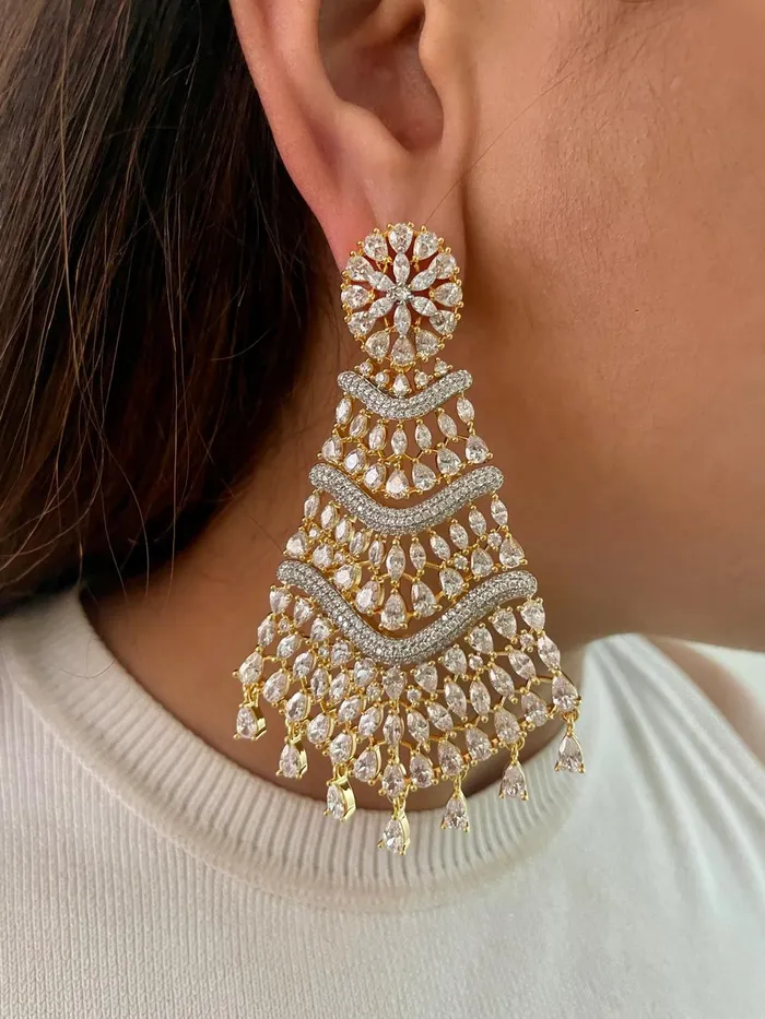PRERTO ECOMMERCE PRIVATE LIMITED Necklaces Layered Wave Tear Drop Gold Diamonte Necklace Set Necklace Earrings