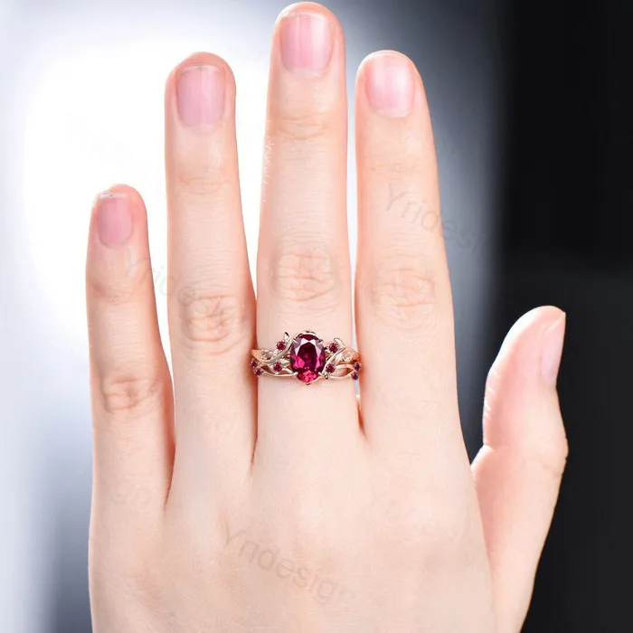 Rings PENFINE Vintage Twig Ruby Engagement Ring Set Natural Inspired cluster branch leaf ruby engagement ring women unique branch wedding ring set for her