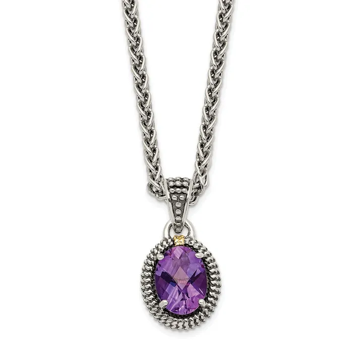 Sterling Silver w14ky Amethyst Oval NecklaceWBCQTC1232 WB Choice Jewelry Necklaces