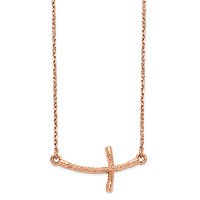 WB Choice Jewelry 14k Rose Gold Large Sideways Curved Twist Cross NecklaceWBCSF209119 Necklaces