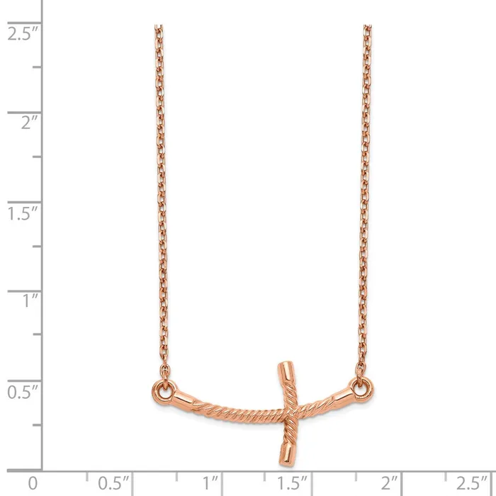 WB Choice Jewelry 14k Rose Gold Large Sideways Curved Twist Cross NecklaceWBCSF209119 Necklaces WB Choice Jewelry 14k Rose Gold Large Sideways Curved Twist Cross NecklaceWBCSF209119 Necklaces